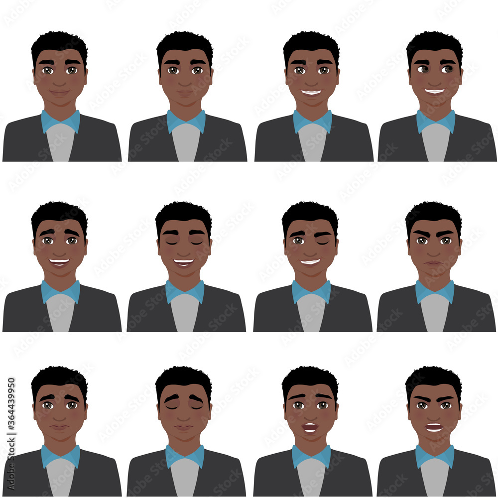 Men with different facial expressions. Man emotion set. Isolated vector illustration set. Men with different facial expressions. Man emotion set. Isolated vector illustration set.