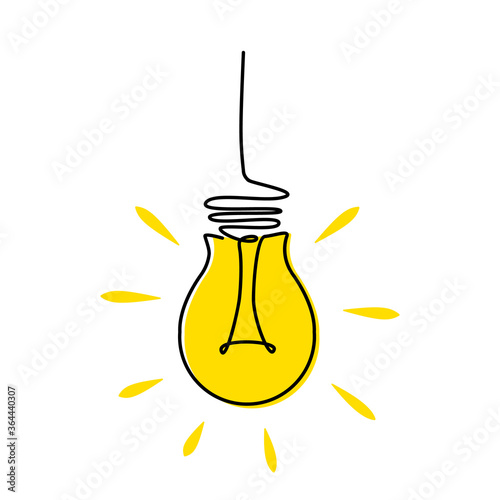 included light bulb sketch in one continuous line. concept of business ideas.