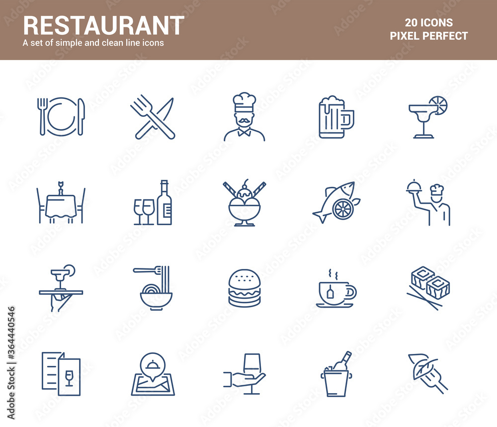 Flat line icons design - Restaurant