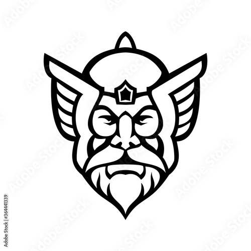 Head of Thor Norse God Front View Mascot Black and White