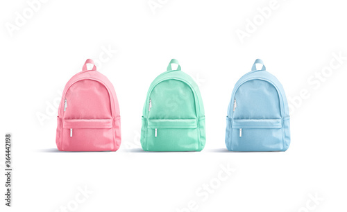 Blank colored closed backpack with zipper mockup, front view photo