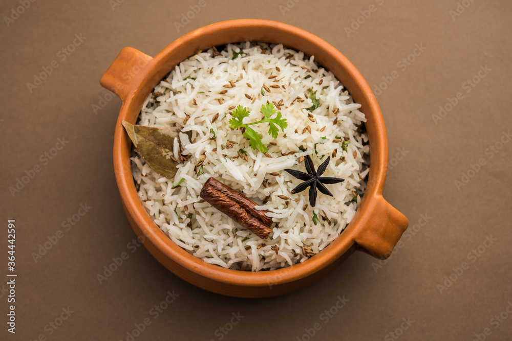Jeera Rice Basmati rice flavored with fried cumin seeds and basic