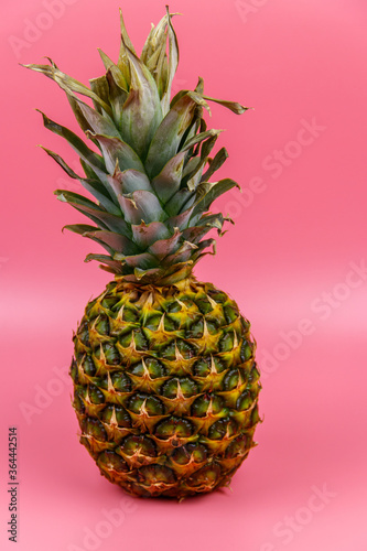 One whole pineapple on pink background