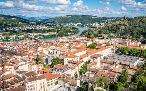 Panorama of Vienne with the old city and view of castle of la Batie in Vienne Isere France photo