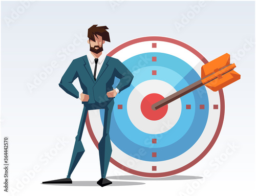 Businessman of successful, working through the target Concept business vector illustration. Character cartoon flat