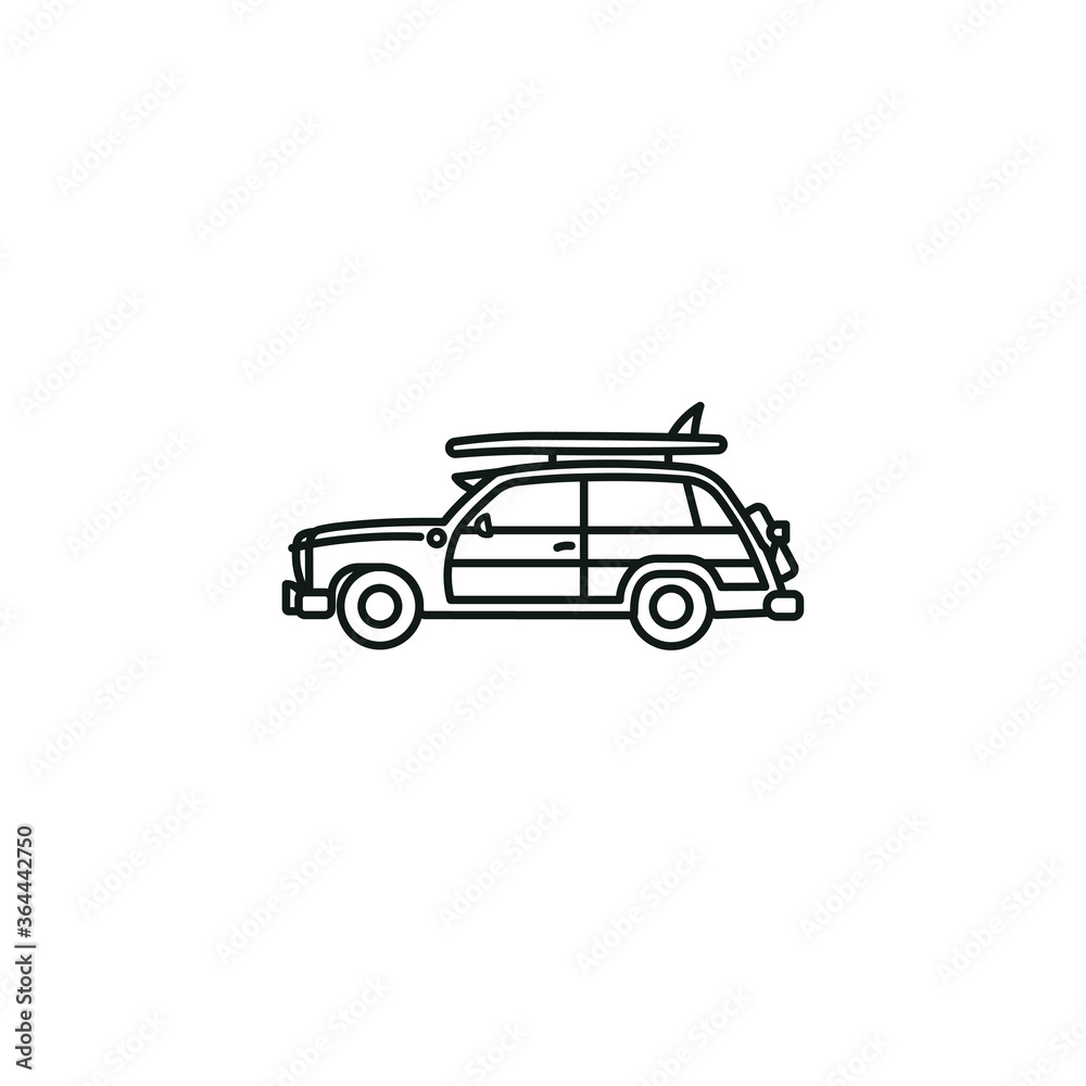 Woody wagon surfer car vector line icon
