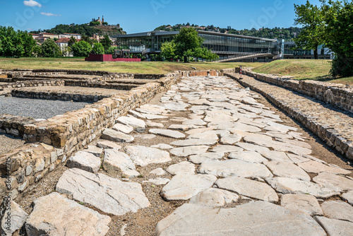Ruins of an ancient Roman road in the archeological Gallo-Roman site of Saint Romain en Gal France photo