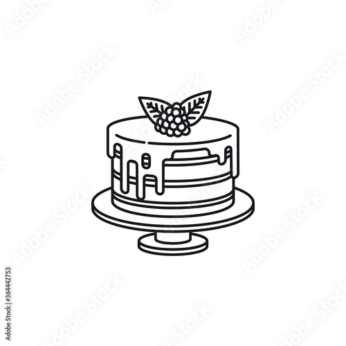 Raspberry cake vector line icon. Pastry outline symbol.