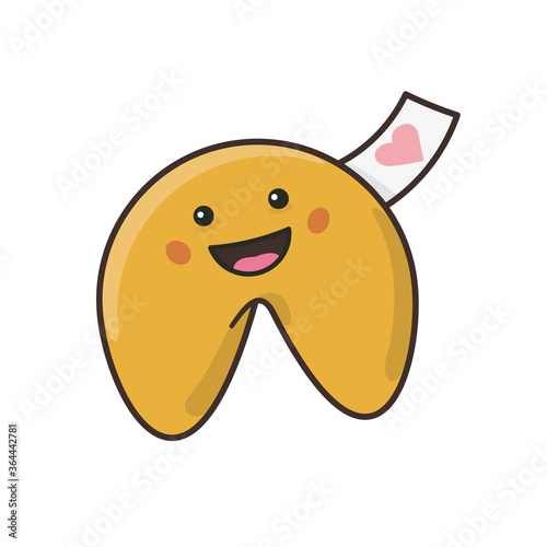 Cute Kawaii fortune cookie with love message isolated vector illustration. 