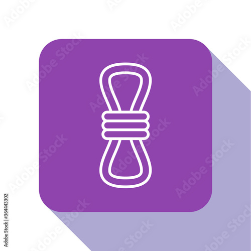 White line Climber rope icon isolated on white background. Extreme sport. Sport equipment. Purple square button. Vector Illustration.