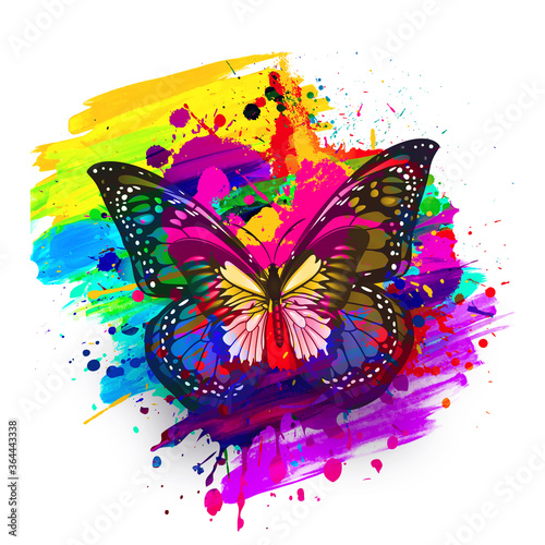 abstract background with butterfly and flowers photo