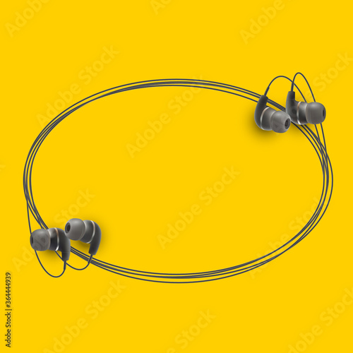 Innovative music quotation template in headphones quotes isolated on backdrop. Creative banner illustration with quote in a frame wire with Black quotes. speech bubble Template modern headset design.