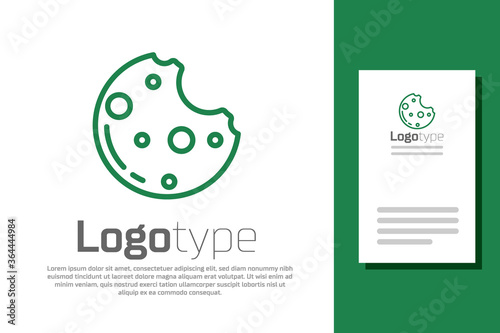 Green line Chocolate cookies with marijuana leaf icon isolated on white background. Weed, ganja, medical and recreation cannabis. Logo design template element. Vector Illustration.