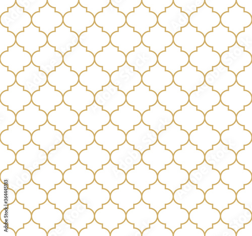 Moroccan pattern vector in gold and white. Decorative seamless motif for wallpaper, textile, or packaging. Traditional classic luxury design. Simple geometric ornament for fashion or home print.