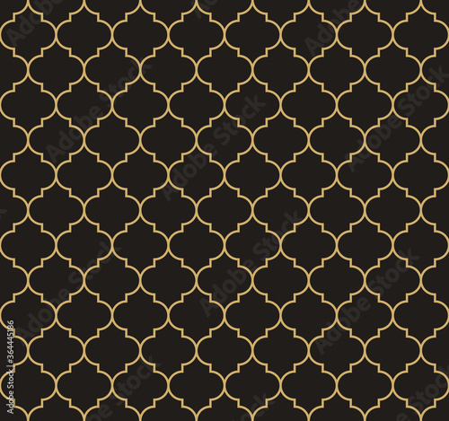 Moroccan pattern vector in gold and black. Traditional dark seamless ornament for wallpaper, textile, or packaging. Decorative classic luxury design. Simple motif for fashion or home print.