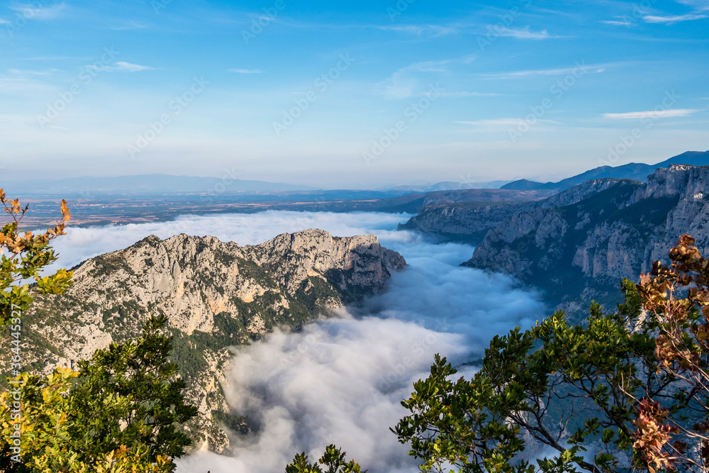 Mist hanging over Verdon Gorge, Gorges du Verdon in French Alps, Provence,France