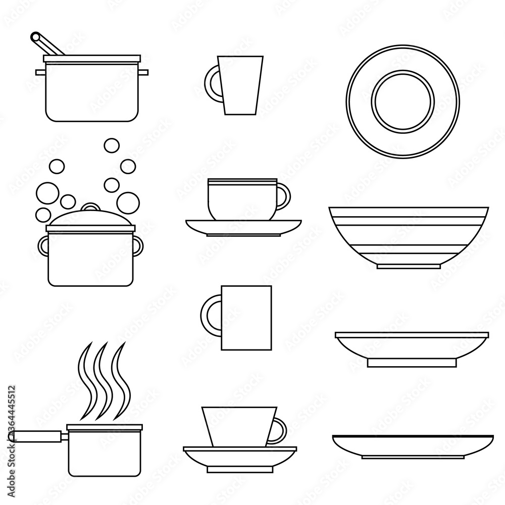 A set of simple kitchen utensils. Vector icons on the theme of food and cooking. A set of simple kitchen utensils. Vector icons on the theme of food and cooking.