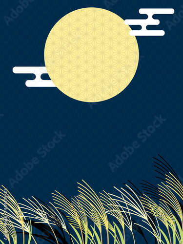 月見 満月とススキの和柄風景イラスト