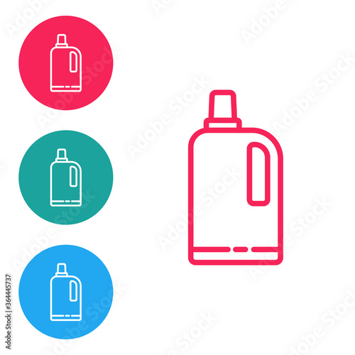 Red line Fabric softener icon isolated on white background. Liquid laundry detergent, conditioner, cleaning agent, bleach. Set icons in circle buttons. Vector Illustration.