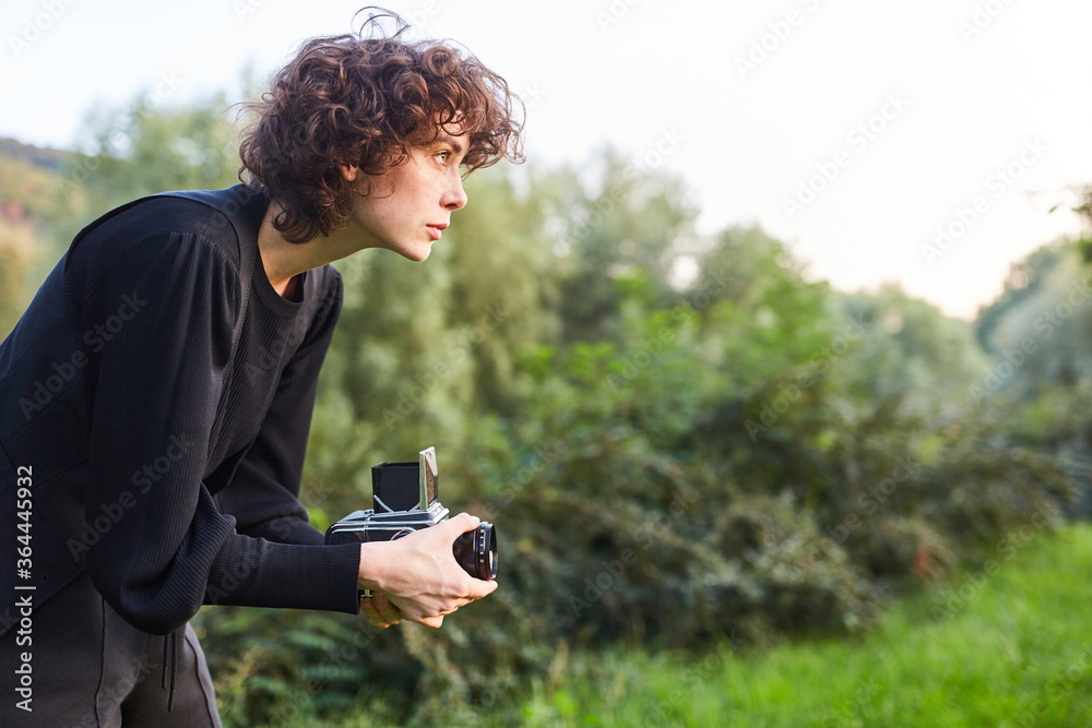 Young Woman As A Photographer With Medium Format Camera Stock Photo Young Woman As A Photographer With Medium Format Camera Stock Photo