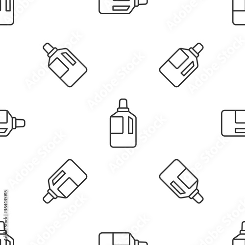 Grey line Fabric softener icon isolated seamless pattern on white background. Liquid laundry detergent, conditioner, cleaning agent, bleach. Vector Illustration.