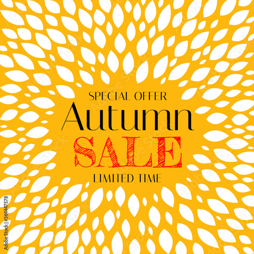 Autumn Sale Background Template with leaves. Special offer. Limited Time. Vec...