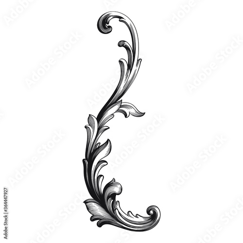 Vintage Ornament Element in baroque style with filigree and floral engrave the best situated for create frame, border, banner. It's hand drawn foliage swirl like victorian or damask design arabesque.