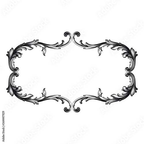 Vintage Ornament Element in baroque style with filigree and floral engrave the best situated for create frame, border, banner. It's hand drawn foliage swirl like victorian or damask design arabesque.