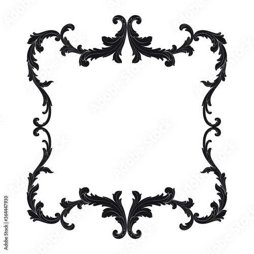 Vintage Ornament Element in baroque style with filigree and floral engrave the best situated for create frame, border, banner. It's hand drawn foliage swirl like victorian or damask design arabesque.