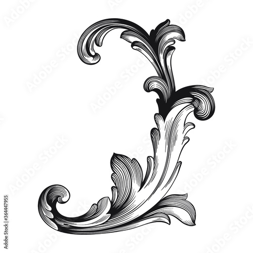 Vintage Ornament Element in baroque style with filigree and floral engrave the best situated for create frame, border, banner. It's hand drawn foliage swirl like victorian or damask design arabesque.