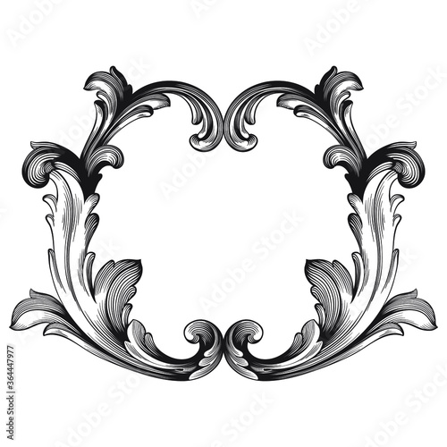 Vintage Ornament Element in baroque style with filigree and floral engrave the best situated for create frame, border, banner. It's hand drawn foliage swirl like victorian or damask design arabesque.