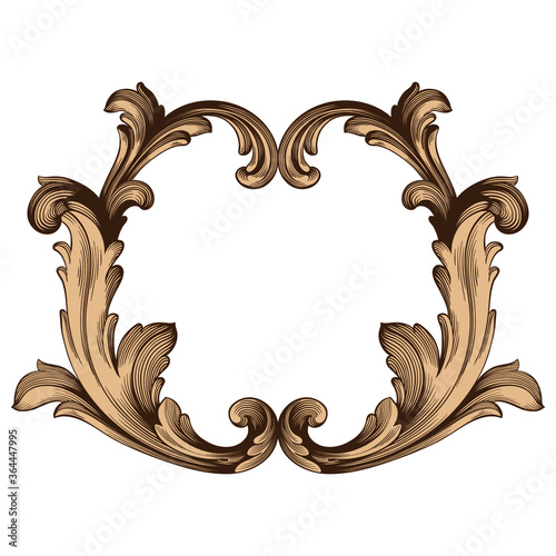 Vintage Ornament Element in baroque style with filigree and floral engrave the best situated for create frame, border, banner. It's hand drawn foliage swirl like victorian or damask design arabesque.
