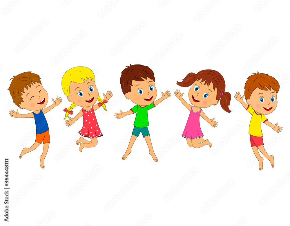 kids, boy and girl play and jumping on the white background,illustration,vector
