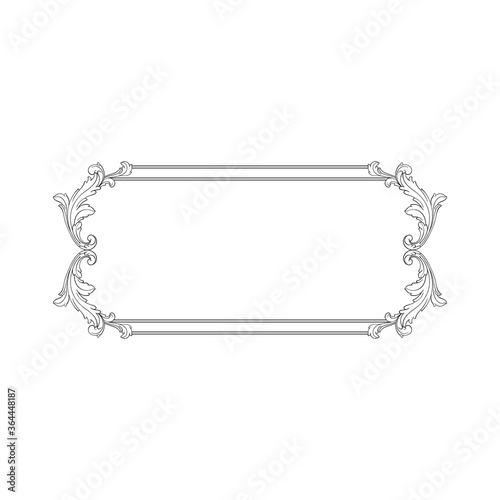 Vintage Ornament Element in baroque style with filigree and floral engrave the best situated for create frame, border, banner. It's hand drawn foliage swirl like victorian or damask design arabesque.