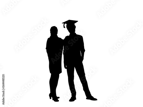 Silhouette of young male graduate next to mom at graduation
