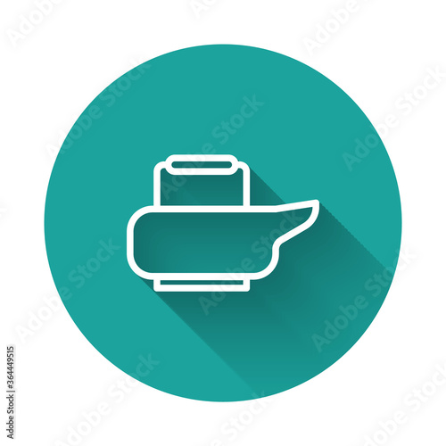 White line Bedpan icon isolated with long shadow. Toilet for bedridden patients. Green circle button. Vector Illustration.