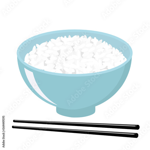 Bowl of rice and chopsticks icon isolated on a white background vector. Cute cartoon food icon for restaurant.