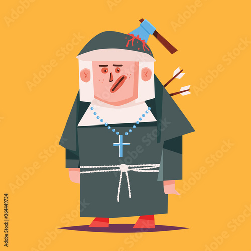 Nun vector cartoon Halloween character isolated on background.