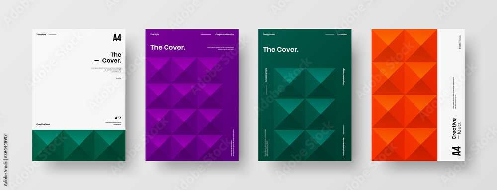 Company identity brochure template collection. Business presentation vector A4 vertical orientation front page mock up set. Corporate report cover abstract geometric illustration design layout bundle.