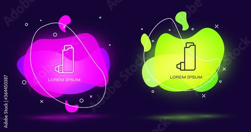 Line Inhaler icon isolated on black background. Breather for cough relief, inhalation, allergic patient. Abstract banner with liquid shapes. Vector Illustration.