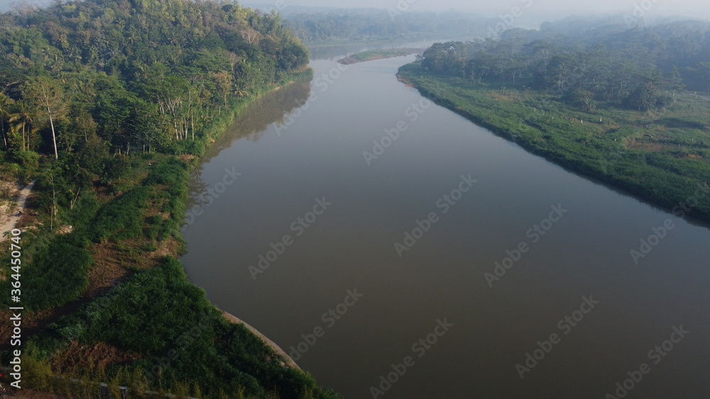 aerial view of the Progo river in Yogyakarta Indonesia