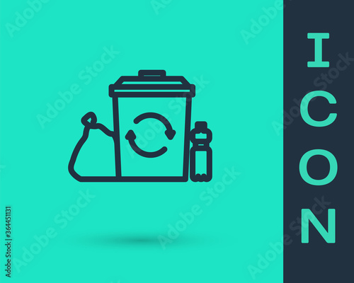 Black line Recycle bin with recycle symbol icon isolated on green background. Trash can icon. Garbage bin sign. Recycle basket. Vector Illustration.