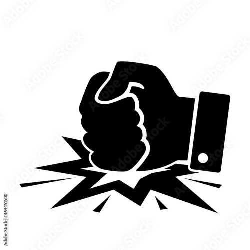 black fist hits the table icon on white background