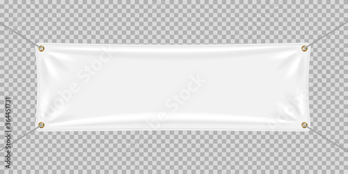 A realistic white textile banner with folds.  Graphic design elements for advertising, flyers, posters, web site, sale announcement. 