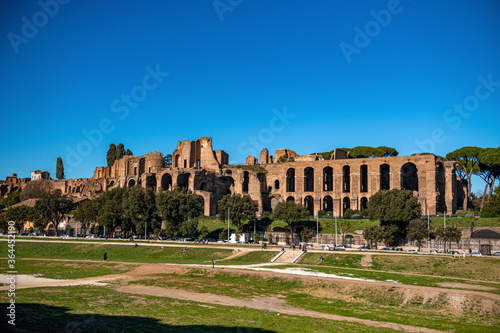 Ruins of Circus Maximus and Palatine hill palace in Rome, Italy
