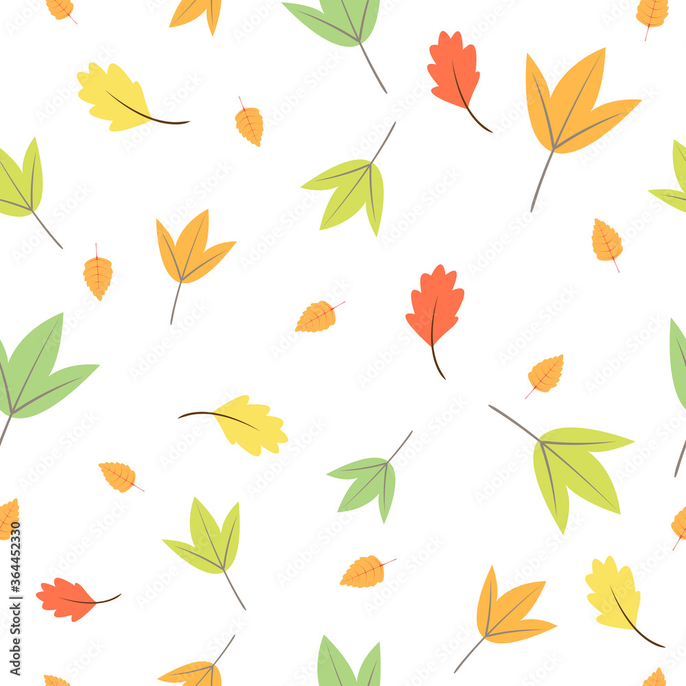 Autumn seamless pattern, Autumn leaves on a white background, Abstract leaf texture.