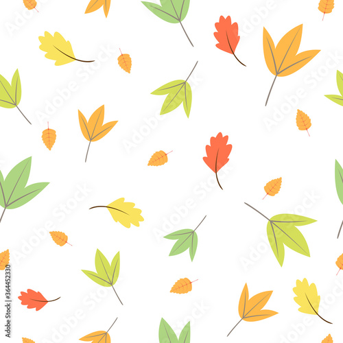 Autumn seamless pattern, Autumn leaves on a white background, Abstract leaf texture.