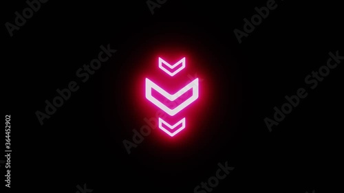 3d rendering down arrow, red glowing neon. Pop art motion animation.