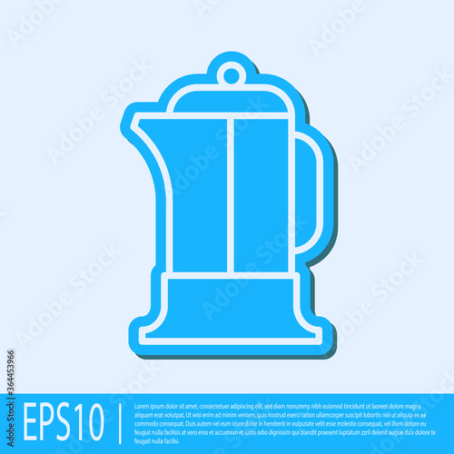 Blue line French press icon isolated on grey background. Vector Illustration.