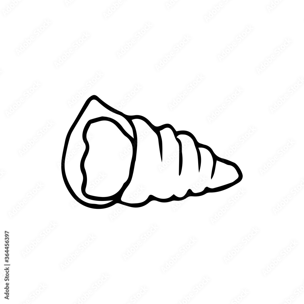 Spiral sea shell drawn by hand in doodle style. Shell Line Icon On White Background. Coloring. Spiral sea shell drawn by hand in doodle style. Shell Line Icon On White Background. Coloring.